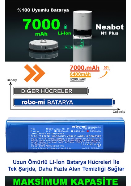 Neabot Nomo N1 Plus 7000mAh Robot Süpürge Bataryası - Gerçek Kapasite, Maksimum Güvenlik fiyatları