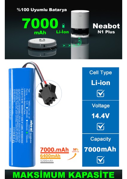 Neabot Nomo N1 Plus 7000mAh Robot Süpürge Bataryası - Gerçek Kapasite, Maksimum Güvenlik indirimleri