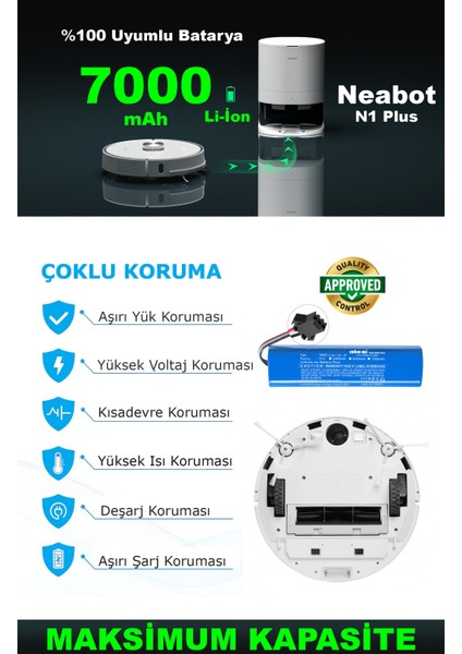 Neabot Nomo N1 Plus 7000mAh Robot Süpürge Bataryası - Gerçek Kapasite, Maksimum Güvenlik
