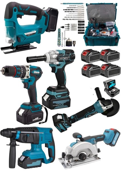 6 Makina 4 Akülü Şarjlı Somun Sıkma-Spral Taşlama-Dairesel Testere-Kırıcı Hilti-Dekupaj