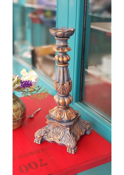 Dekoratif El Boyaması Eskitme Şamdan Mumluk