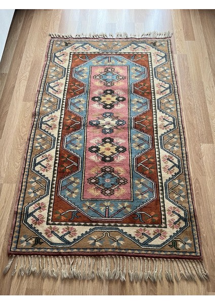 124X194 cm Nostaljik El Dokuma Halı, Canlı Renkli Çiçek Desenli Harika Desenli Ev & Ofis Halısı