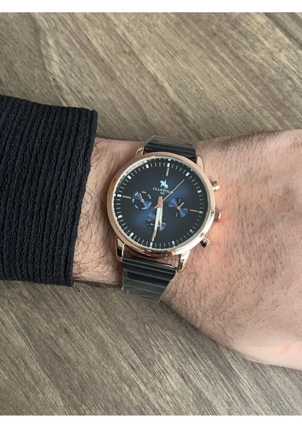 Lüks Spor Erkek Kol Saati Siyah Renk, Gold Kasa, Çelik Kordon KS1079