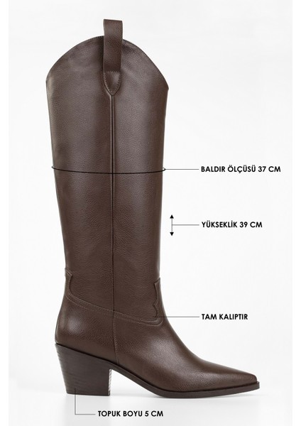 Kadın Meot Kahve Cilt Topuklu Western Binici Çizme fiyatları