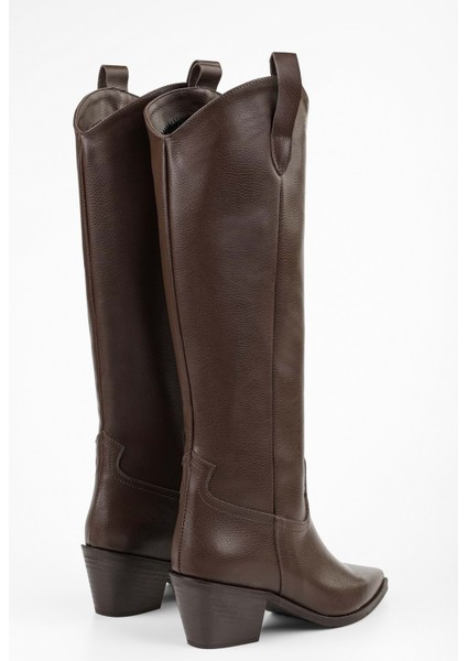 Kadın Meot Kahve Cilt Topuklu Western Binici Çizme fırsatları