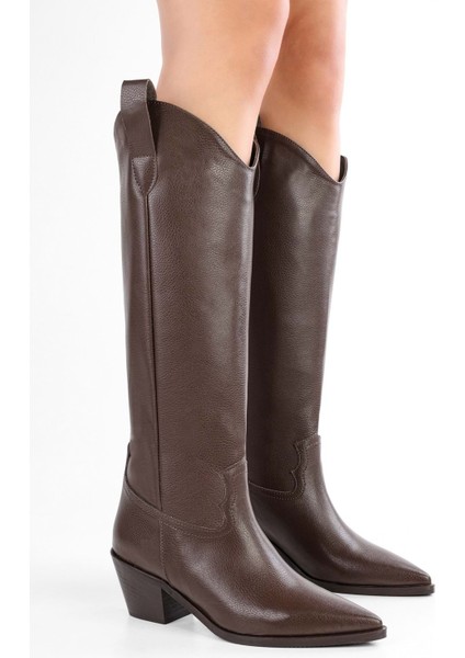 Kadın Meot Kahve Cilt Topuklu Western Binici Çizme indirimleri