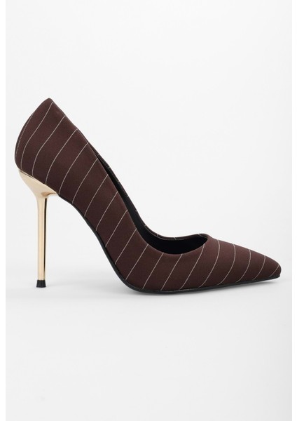 Kadın Viva Kahve Saten Çizgili Stiletto modelleri