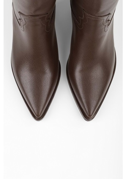 Kadın Meot Kahve Cilt Topuklu Western Binici Çizme modelleri