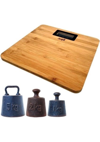 ® Techfit Bambu Banyo Baskülü Yüksek Hassasiyetli Darbelere Dijital Dayanıklı Terazi Tf 1065 M