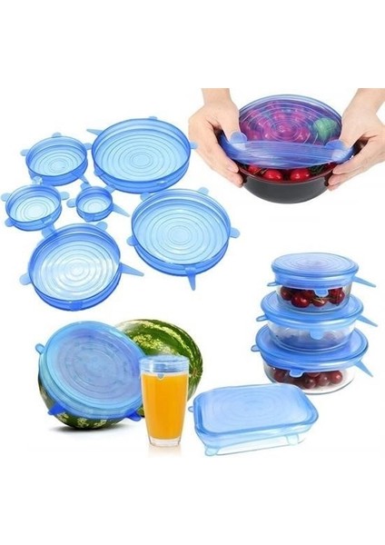 By Nevser® Tazeliği Koruyan 6lı Silikon Streç Gıda Saklama Koruma Kapakları