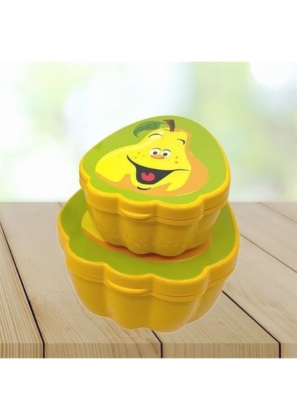 By Nevser® 2'li Iç Içe Geçebilen Armut Model Saklama ve Beslenme Kabı Seti (550 ml + 250 Ml)