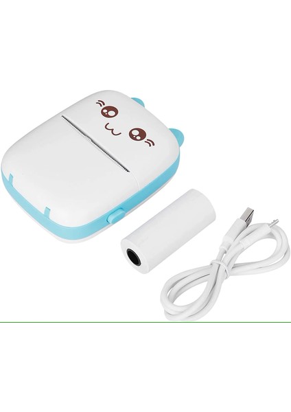 Taşınabilir Mini Cep Yazıcı - Termal Yazıcı Printer- 6 Kağıt + 5 Rulo Çıkartma + 3 Renkli Kağıt + 6 Sulu Boya Kalemi (Mavi)
