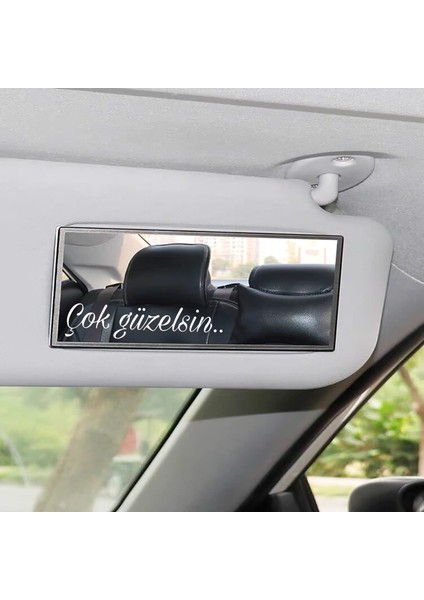 Çok Güzelsin Güneşlik Ayna Yazısı Araba-Motosiklet Cam Etiket Sticker 7,2x1,5cm. Beyaz. 2 adet