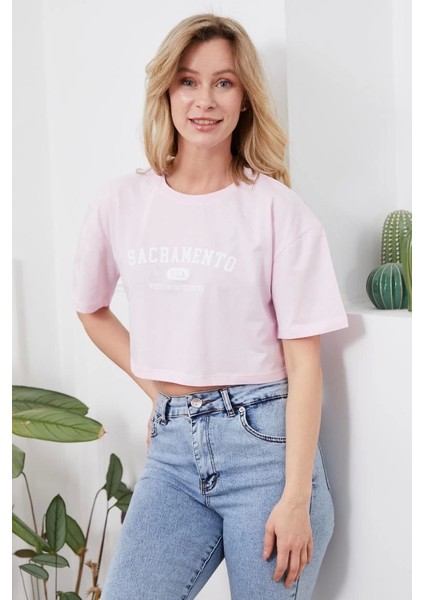 Baskılı Crop Tişört