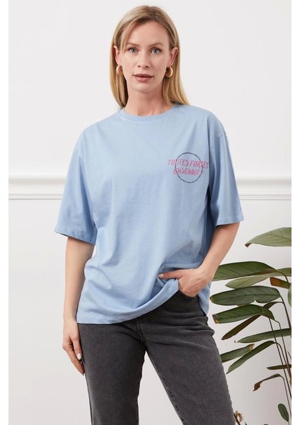 Baskılı tişört mavi indirimleri
