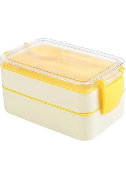 ® 2 Bölmeli Çok Amaçlı 900 ml Kapasiteli Çatal Kaşıklı Dayanıklı Beslenme Kabı Yiyecek Kutusu