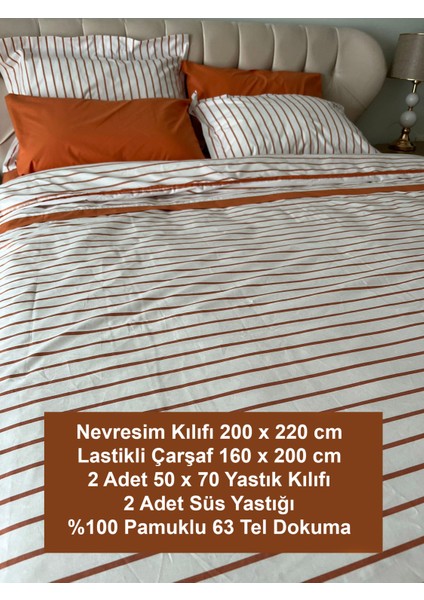 Biye Detaylı Çizgili Çift Kişilik Patlı Nevresim Takımı 6 Parça fiyatları