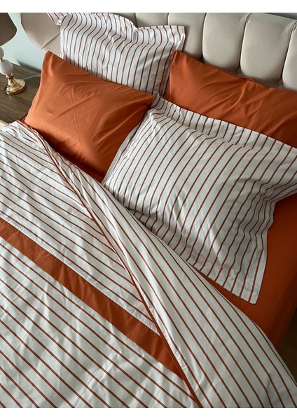 Biye Detaylı Çizgili Çift Kişilik Patlı Nevresim Takımı 6 Parça modelleri