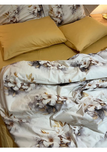 Biye Detaylı Çiçek Desenli Çift Kişilik Patlı Nevresim Takımı 6 Parça