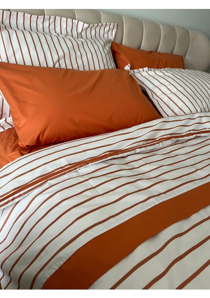 Biye Detaylı Çizgili Çift Kişilik Patlı Nevresim Takımı 6 Parça fırsatları