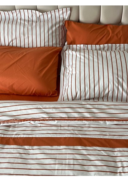 Biye Detaylı Çizgili Çift Kişilik Patlı Nevresim Takımı 6 Parça indirimleri