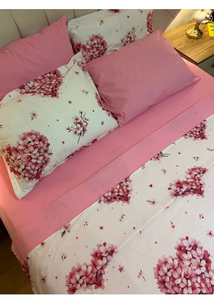 Kalp Desenli Çift Kişilik Lastikli Çarşaf Nevresim Takımı 4 Parça fiyatları