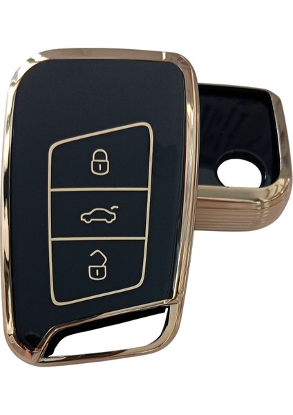 Volkswagen Passat B8 Skoda Superb Kodiaq Uyumlu Smart Kumanda Anahtar Kılıfı Oto Anahtarlık Siyah Gold modelleri