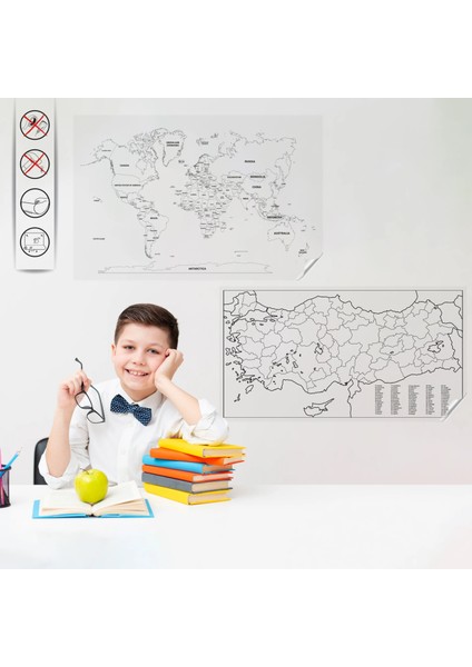 Statik Kağıt Renksiz Türkiye Dünya Harita Seti 56 cm x 110 cm 11