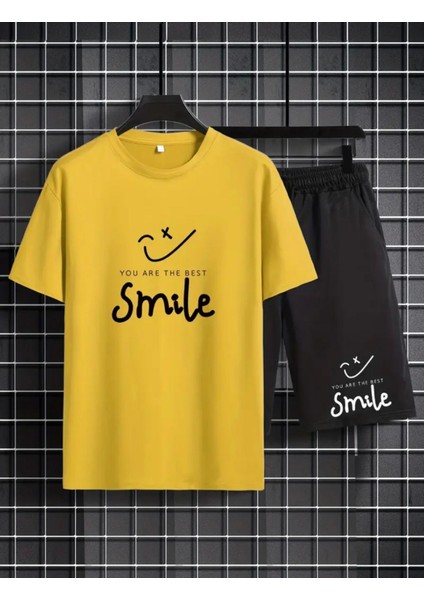 Punıx Kıds Özel Üretim Smile Baskılı Yeni Stil Erkek Çocuk T-Shırt Şort Takım