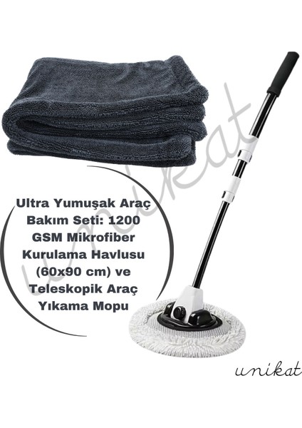 Ultra Yumuşak Araç Bakım 1300 Gsm Mikrofiber Kurulama Havlusu ve Teleskopik Araç Yıkama Mopu fiyatları