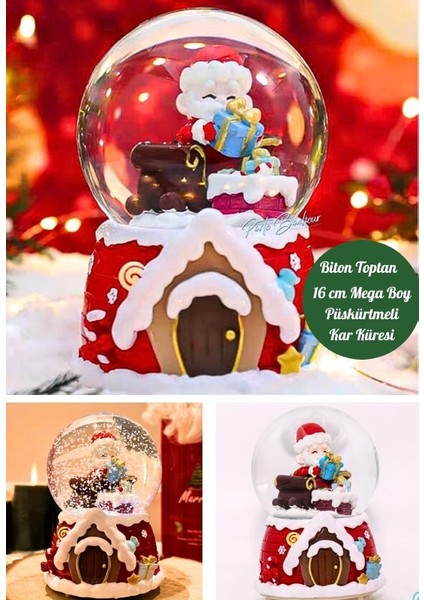 Mega Boy 2025 Yılbaşı Noel Baba Temalı Kar Püskürtmeli Işıklı Müzikli Kar Küresi 16 Cm- 18B