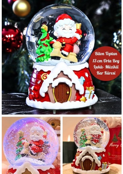 Yılbaşı 2025 Noel Baba Temalı 13 cm Orta Boy Işıklı Müzikli Kar Küresi 59A