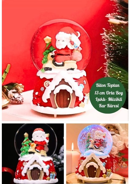 Yılbaşı 2025 Noel Baba Temalı 13 cm Orta Boy Işıklı Müzikli Kar Küresi 59A modelleri