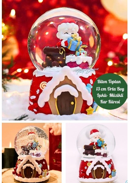 Yılbaşı 2025 Noel Baba Hediyeleri 13 cm Orta Boy Işıklı Müzikli Kar Küresi 59B
