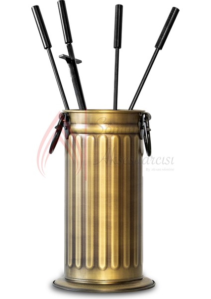 Şık Gold Oval Şömine Soba Odunluk ve Maşa Takımı Set Takım modelleri