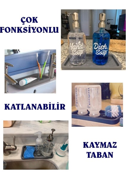 Silikon Yağdanlık Altlığı - Yağ Standı - Sabunluk Altlığı - Çok Amaçlı Organizer - Tezgah Sunum Düzenleyici 27X11 cm