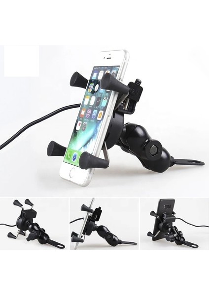Ahtapot Motosiklet Telefon Tutucu Ayna Bağlantılı USB Şarj Çıkışlı