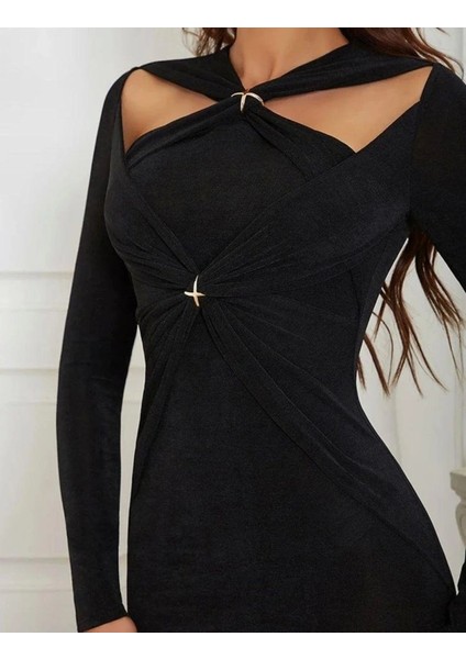 Kadın Çapraz Omuz Dekolteli Toka Detay Fırsat Ürün Maxi Boy Elbise fiyatları