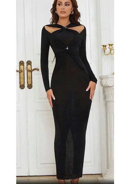 Kadın Çapraz Omuz Dekolteli Toka Detay Fırsat Ürün Maxi Boy Elbise fırsatları