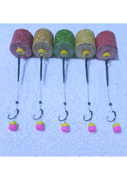 5 Adet Silindir Küspe'li Pembe ve Sarı Esp Mısır 'lı Sazan Rig Takımı