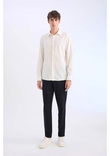 Regular Fit Polo Yaka Uzun Kollu Ekru Erkek Gömlek D7394AX/ER77