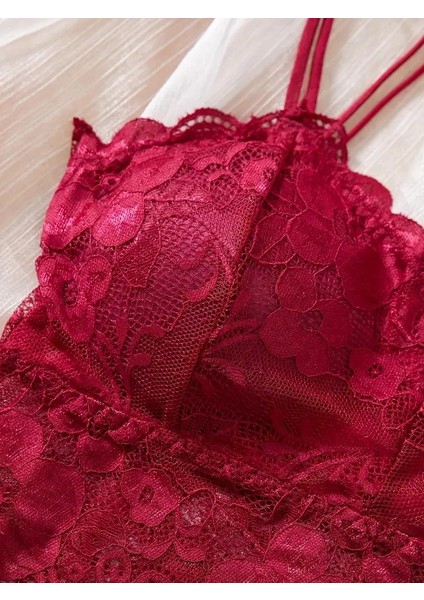 Çiçekli Dantel Bordo Iç Çamaşırı Takımı modelleri
