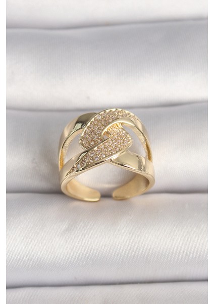 Pirinç Gold Renk Ayarlanabilir Zirkon Taşlı Kadın Yüzük
