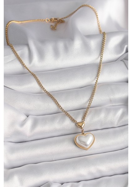 316L Çelik Gold Renk Zincir 3D Inci Kalp Model Kadın Kolye fiyatları