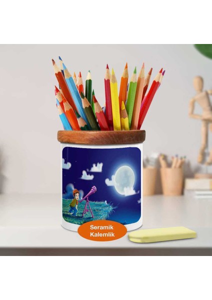 Gökyüzünü Izleyen Çocuk Ahşaplı Seramik Kalemlik - Boy-Elescope fiyatları