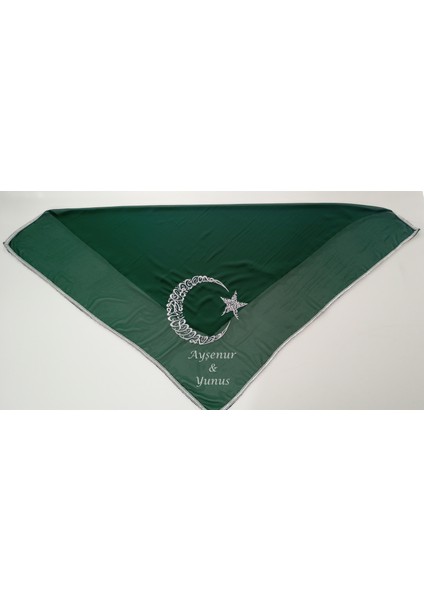 Yeşil ve Kırmızı Ayyıldız Nakış Işlemeli Kına - Damat - Asker Omuz Şalı Atkısı Örtüsü Kişiye Isme Özel fırsatları