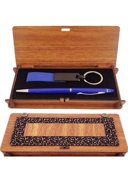 Ahşap Kutulu Koyu Mavi Kalem ve Anahtarlık Set fiyatları