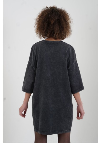 Antrasit You Say Love Baskılı Soluk Efektli Oversize Tshirt indirimleri
