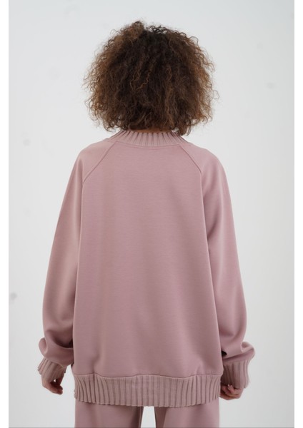 Pudra O Yaka Triko Detay Modal Sweatshirt Pantolon Takım fırsatları