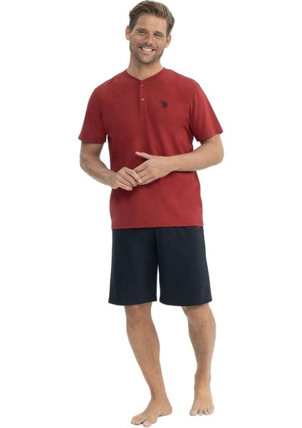 12040 Erkek Bordo Sabahlık Pijama 5 Li Şort Takım